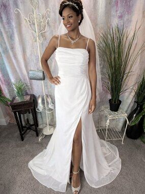 NewπWear Your Love Chic Minimalist Slit Front - Train -Open Back Wedding Dress